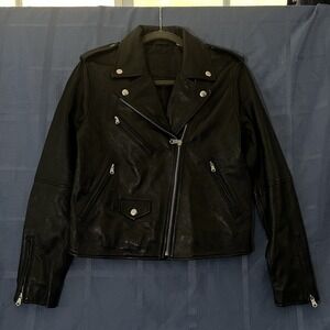 Women's Levi Black Sheep Leather Motorcycle Moto Biker Jacket XS
